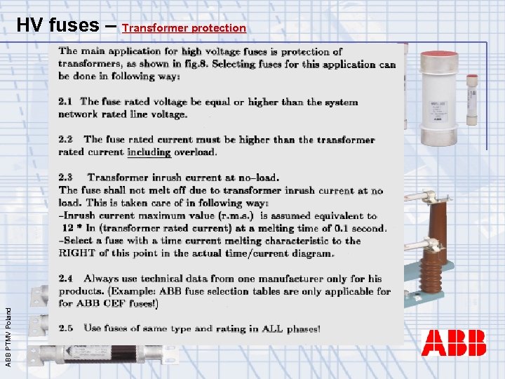 ABB PTMV Poland HV fuses – Transformer protection 