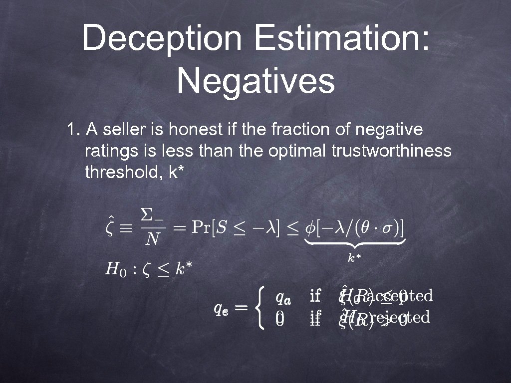 Deception Estimation: Negatives 1. A seller is honest if the fraction of negative ratings