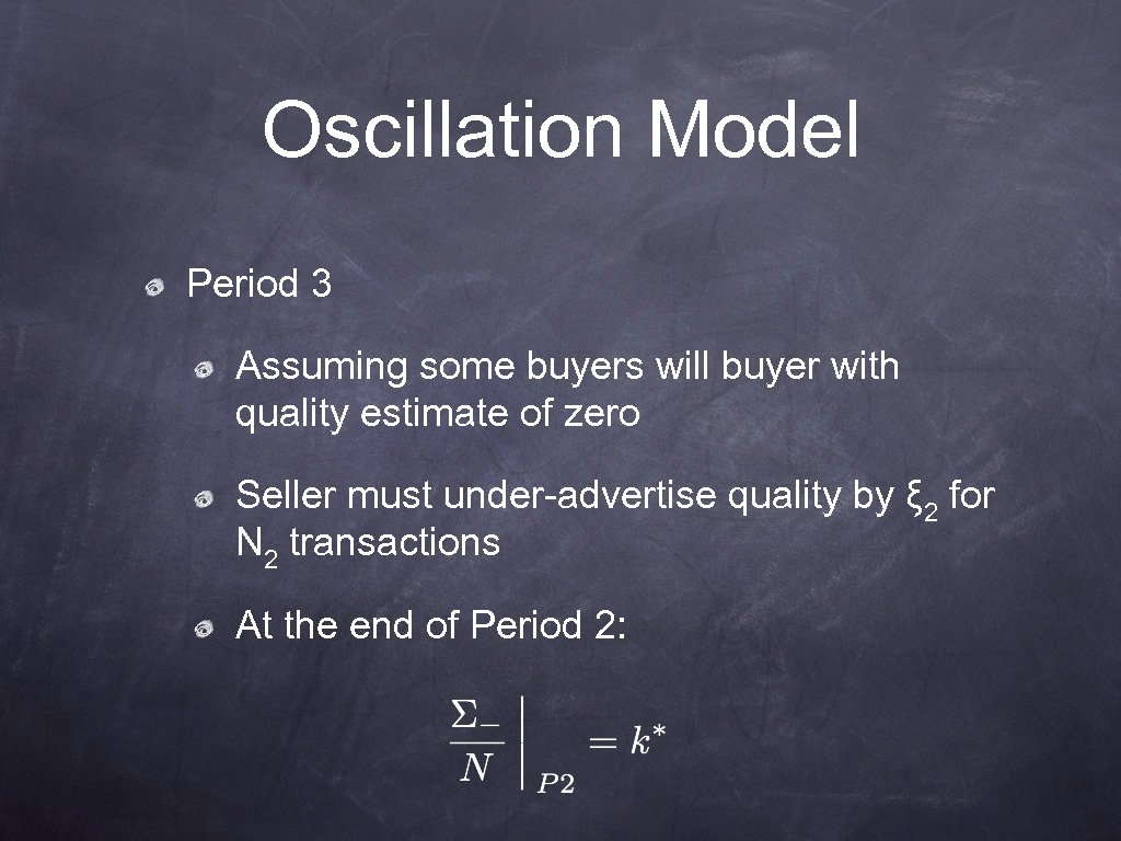 Oscillation Model Period 3 Assuming some buyers will buyer with quality estimate of zero