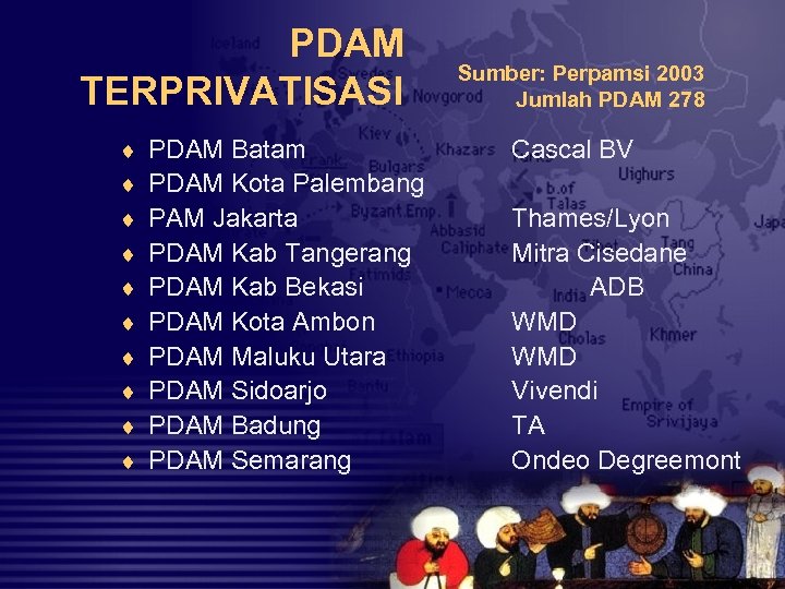 PDAM TERPRIVATISASI ¨ ¨ ¨ ¨ ¨ PDAM Batam PDAM Kota Palembang PAM Jakarta