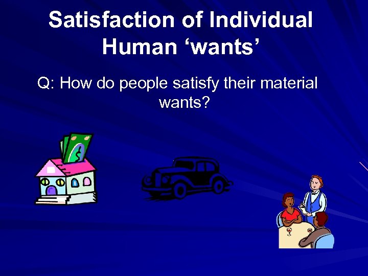 Satisfaction of Individual Human ‘wants’ Q: How do people satisfy their material wants? 