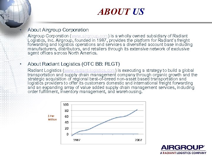 ABOUT US • About Airgroup Corporation (www. airgroup. com) is a wholly owned subsidiary
