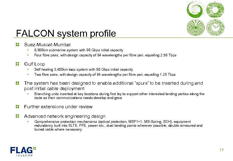 FALCON system profile Suez-Muscat-Mumbai • • 6, 900 km submarine system with 90 Gbps