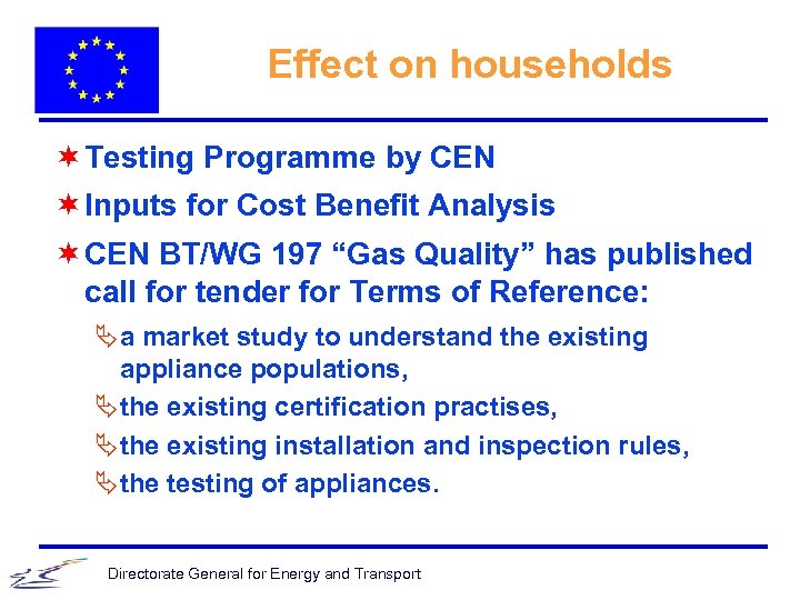 Effect on households ¬ Testing Programme by CEN ¬ Inputs for Cost Benefit Analysis