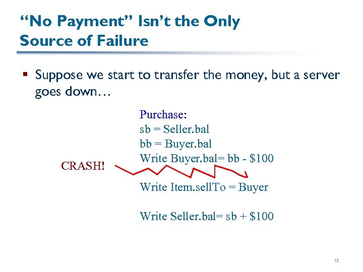 “No Payment” Isn’t the Only Source of Failure § Suppose we start to transfer