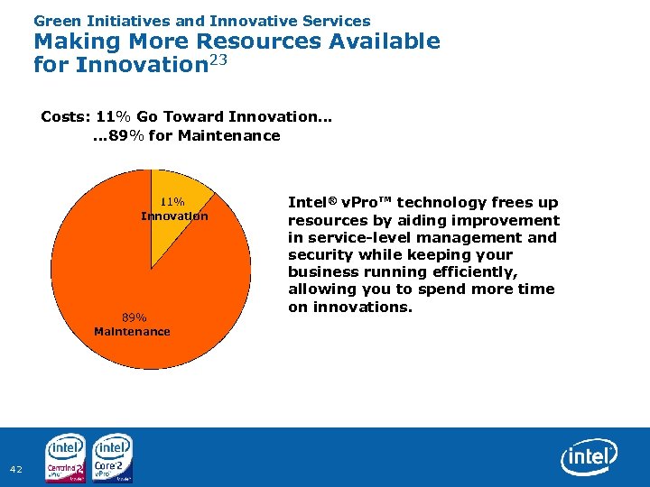 Green Initiatives and Innovative Services Making More Resources Available for Innovation 23 Costs: 11%