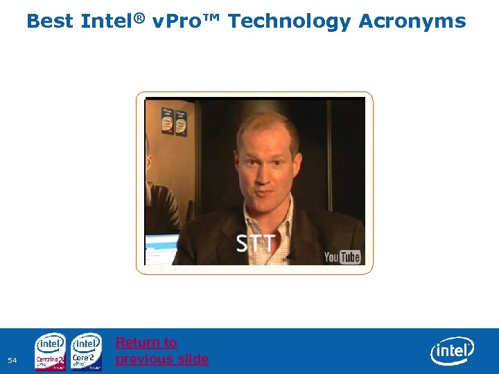 Best Intel® v. Pro™ Technology Acronyms 54 Return to previous slide 