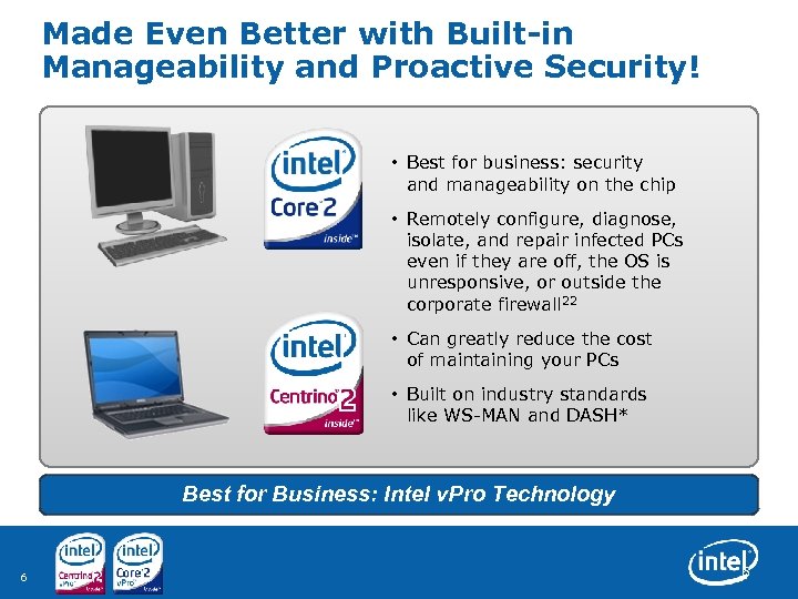 Made Even Better with Built-in Manageability and Proactive Security! • Best for business: security