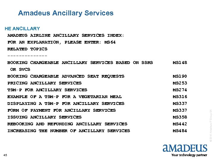 Amadeus Ancillary Services 45 MS 148 MS 190 MS 253 MS 274 MS 316