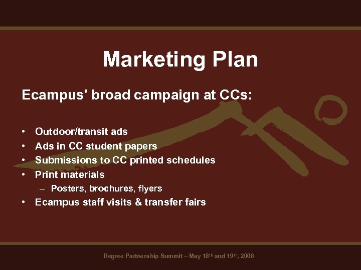 Marketing Plan Ecampus' broad campaign at CCs: • • Outdoor/transit ads Ads in CC
