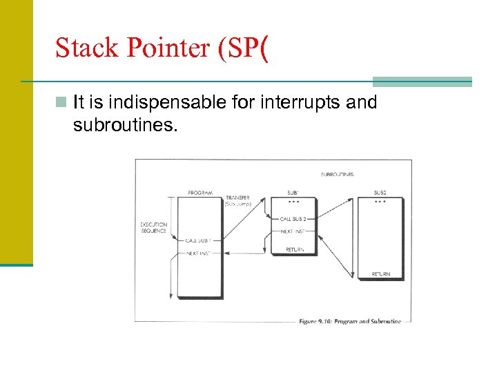 Stack Pointer (SP( n It is indispensable for interrupts and subroutines. 