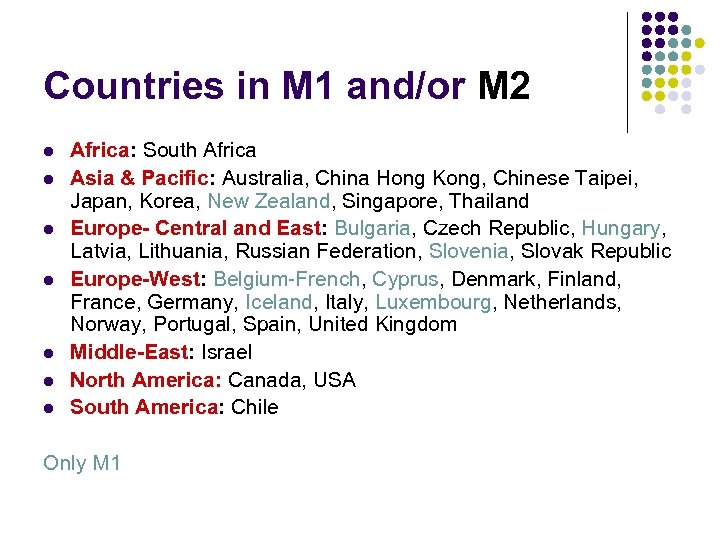 Countries in M 1 and/or M 2 l l l l Africa: South Africa