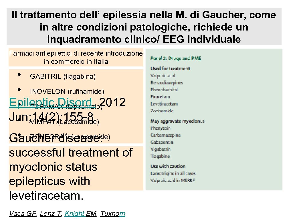 Il trattamento dell’ epilessia nella M. di Gaucher, come in altre condizioni patologiche, richiede