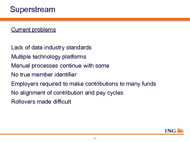 Superstream Current problems Lack of data industry standards Multiple technology platforms Manual processes continue