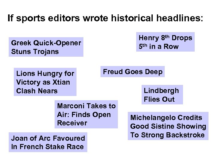 If sports editors wrote historical headlines: Henry 8 th Drops 5 th in a