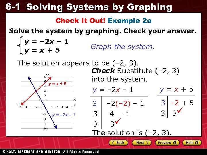 6 -1 Solving Systems by Graphing Check It Out! Example 2 a Solve the