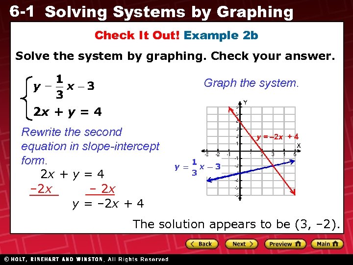 6 -1 Solving Systems by Graphing Check It Out! Example 2 b Solve the