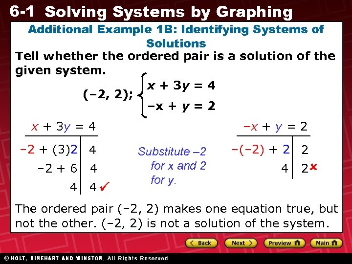 6 -1 Solving Systems by Graphing Additional Example 1 B: Identifying Systems of Solutions