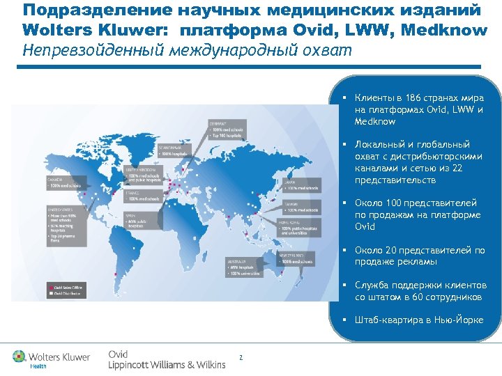 Подразделение научных медицинских изданий Wolters Kluwer: платформa Ovid, LWW, Medknow Непревзойденный международный охват §