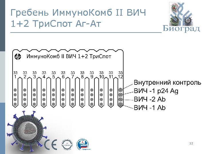 Гребень Иммуно. Комб II ВИЧ 1+2 Три. Спот Аг-Ат 12 
