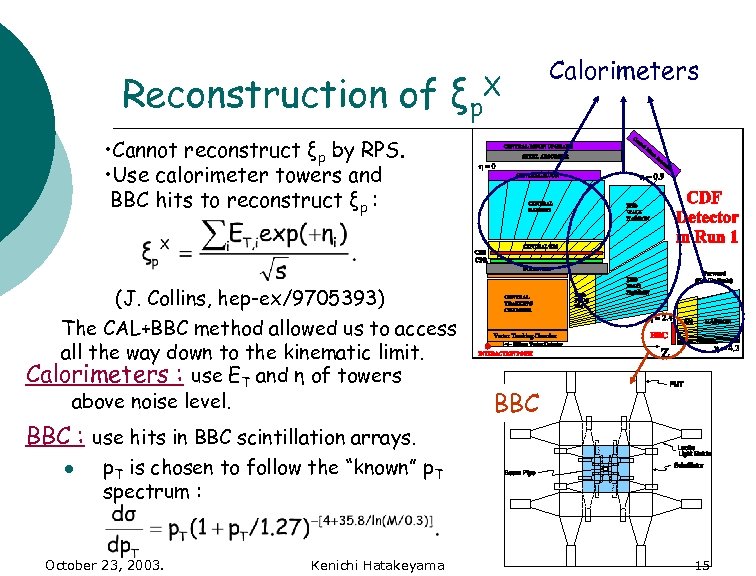 Reconstruction of ξp. X Calorimeters • Cannot reconstruct ξp by RPS. • Use calorimeter