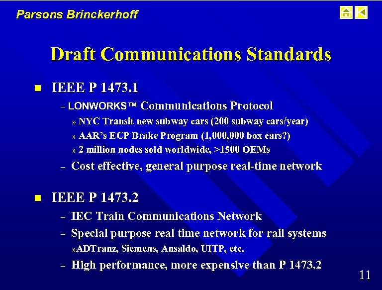 Parsons Brinckerhoff Draft Communications Standards n IEEE P 1473. 1 – LONWORKS™ Communications Protocol