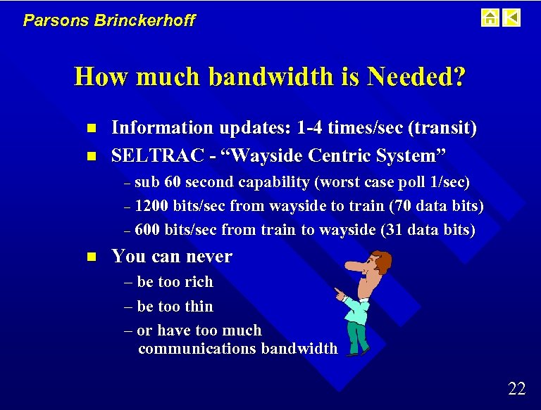 Parsons Brinckerhoff How much bandwidth is Needed? n n Information updates: 1 -4 times/sec