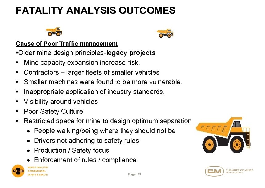 FATALITY ANALYSIS OUTCOMES Cause of Poor Traffic management • Older mine design principles-legacy projects