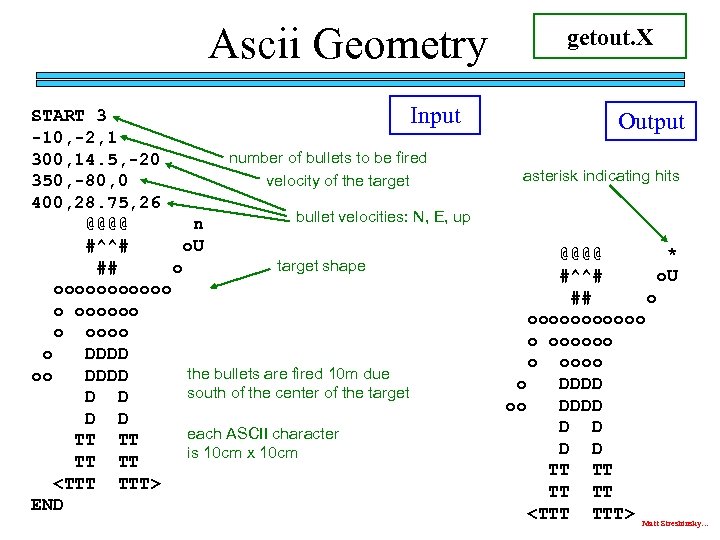 Ascii Geometry START 3 Input -10, -2, 1 number of bullets to be fired