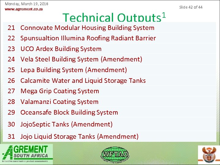 Monday, March 19, 2018 www. agrement. co. za 21 22 23 24 25 26