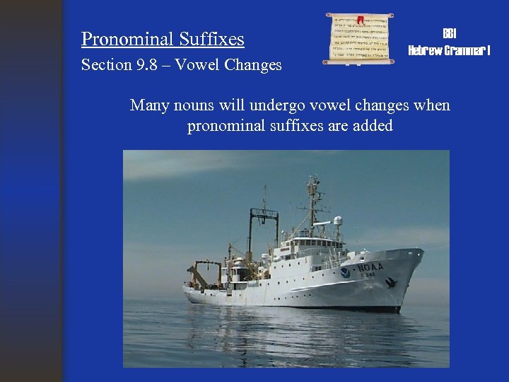 Pronominal Suffixes Section 9. 8 – Vowel Changes BBI Hebrew Grammar I Many nouns