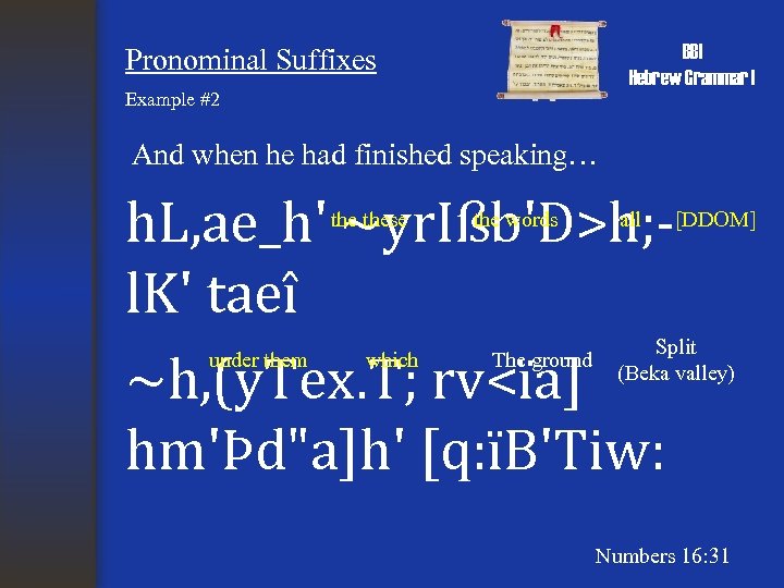 BBI Hebrew Grammar I Pronominal Suffixes Example #2 And when he had finished speaking…