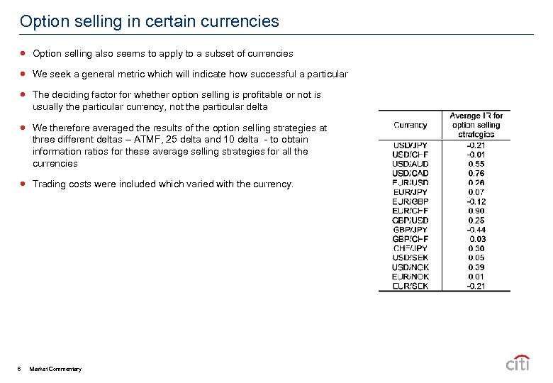 Option selling in certain currencies Option selling also seems to apply to a subset