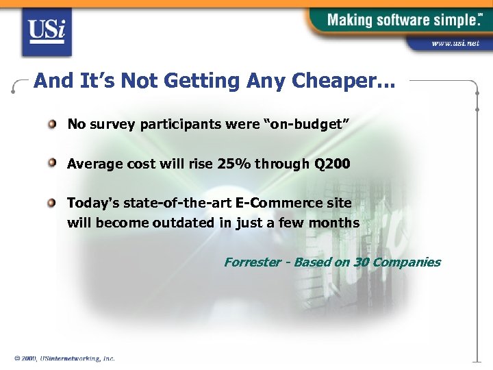 And It’s Not Getting Any Cheaper. . . No survey participants were “on-budget” Average