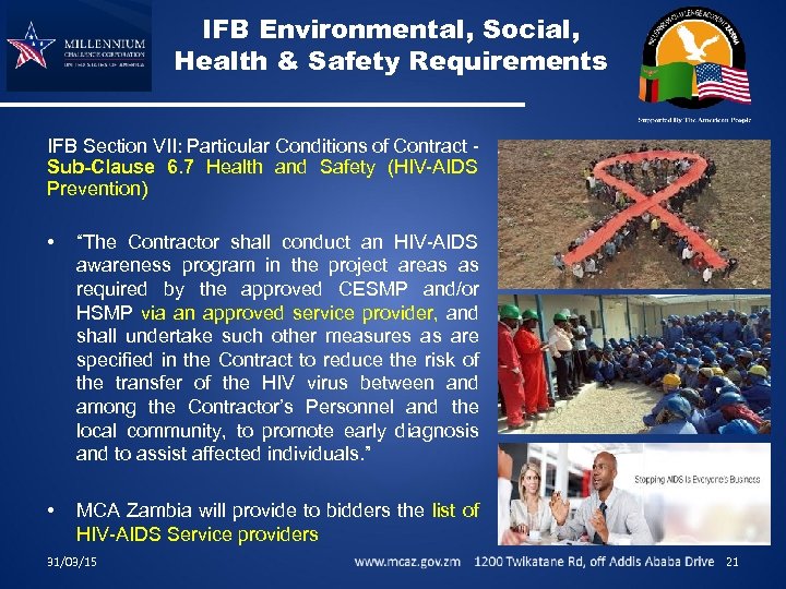 IFB Environmental, Social, Health & Safety Requirements IFB Section VII: Particular Conditions of Contract