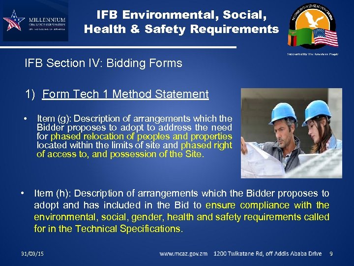 IFB Environmental, Social, Health & Safety Requirements IFB Section IV: Bidding Forms 1) Form
