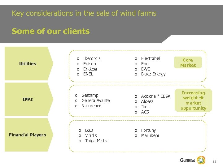 Key considerations in the sale of wind farms Some of our clients Utilities IPPs