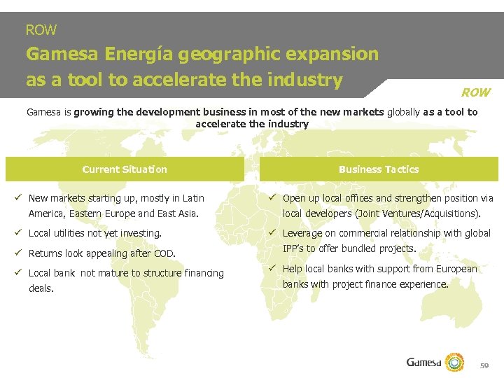 ROW Gamesa Energía geographic expansion as a tool to accelerate the industry ROW Gamesa