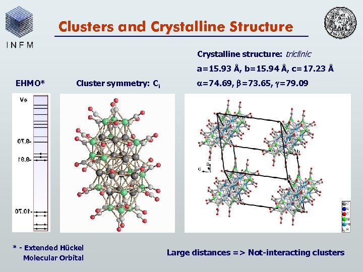 Clusters and Crystalline Structure Crystalline structure: triclinic a=15. 93 Å, b=15. 94 Å, c=17.
