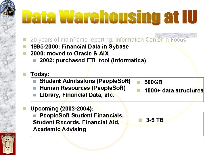 n 20 years of mainframe reporting: Information Center in Focus n 1995 -2000: Financial