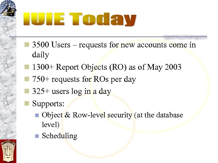 n 3500 Users – requests for new accounts come in daily n 1300+ Report