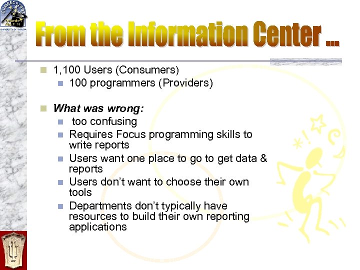 n 1, 100 Users (Consumers) n 100 programmers (Providers) n What was wrong: n