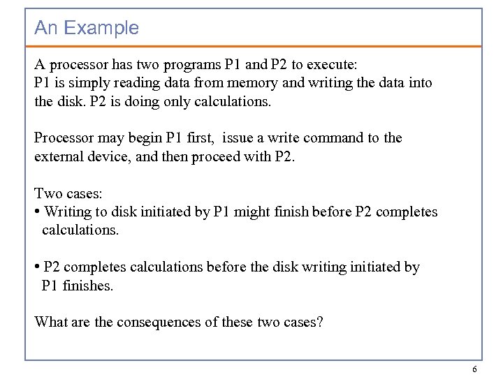 An Example A processor has two programs P 1 and P 2 to execute: