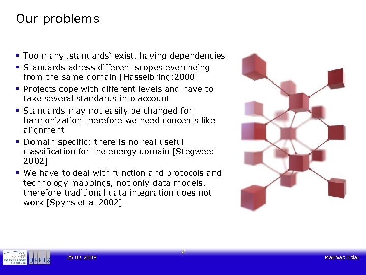 Our problems § Too many ‚standards‘ exist, having dependencies § Standards adress different scopes