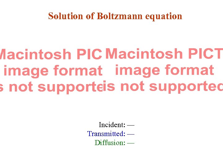 Solution of Boltzmann equation Incident: — Transmitted: — Diffusion: — 