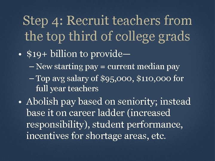 Step 4: Recruit teachers from the top third of college grads • $19+ billion