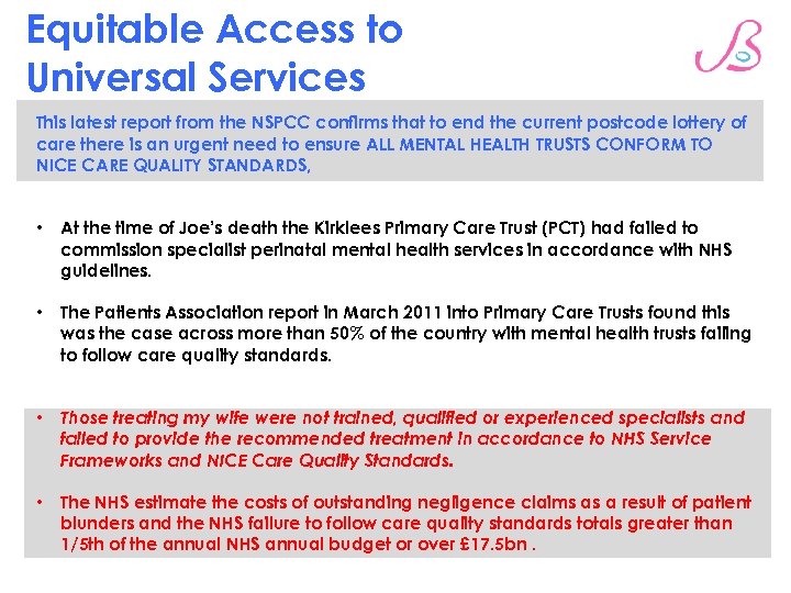Equitable Access to Universal Services This latest report from the NSPCC confirms that to