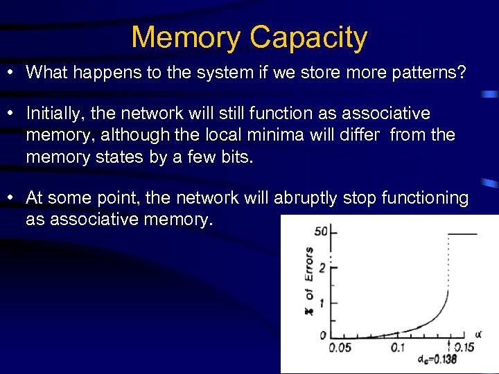 Memory Capacity • What happens to the system if we store more patterns? •