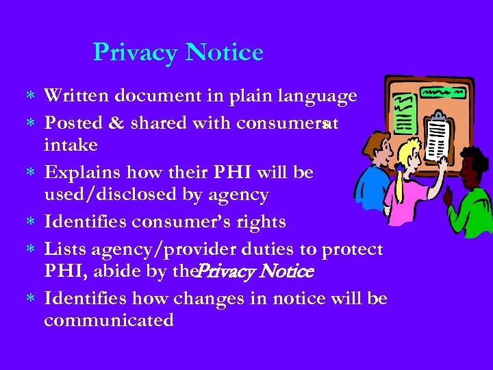 Privacy Notice * Written document in plain language * Posted & shared with consumers