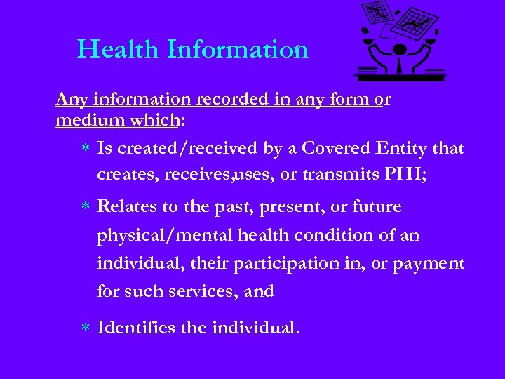 Health Information Any information recorded in any form or medium which: * Is created/received